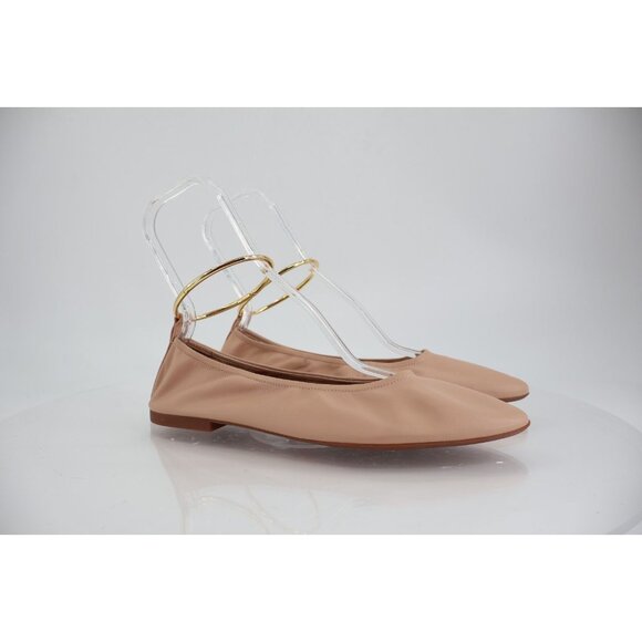 Jeffrey Campbell Tippy Ballet Flat Beige Gold Leather Pointed Toe Metal Ring 11 - Picture 1 of 13